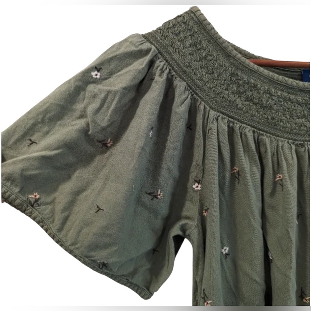 Old Navy Green Flutter Sleeve Smocked Floral Embroidery Mini Swing Dress | 2XL - Picture 10 of 12